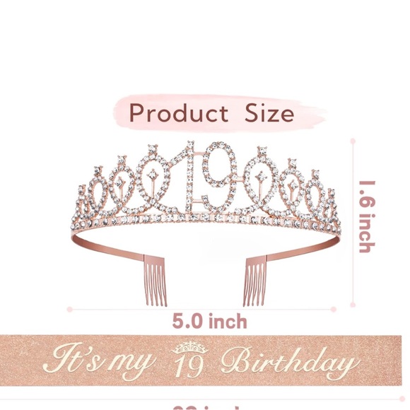 Bella Meri 19th Birthday Gifts for Women, 19th Birthday Tiara Crown, Sash, NEW - Picture 3 of 5